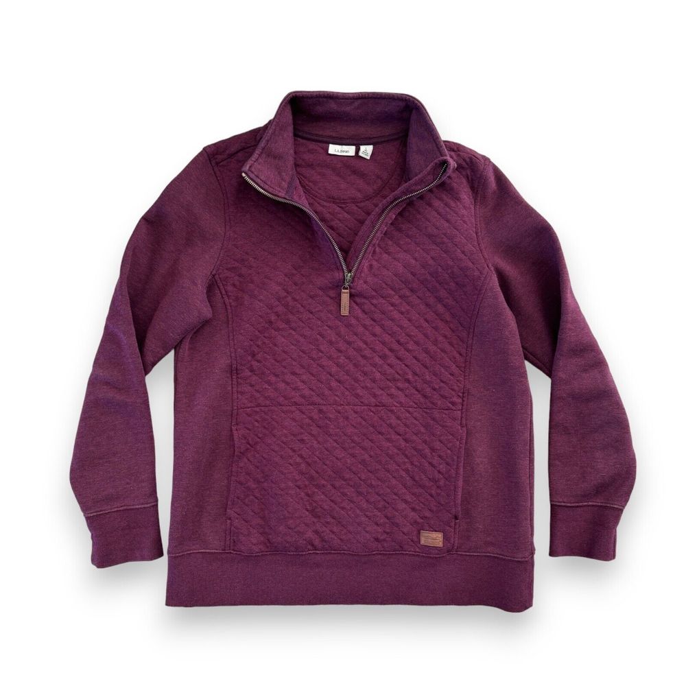 LL Bean Women's Quilted Quarter Zip Pullover Size Large Deep Wine 502745
